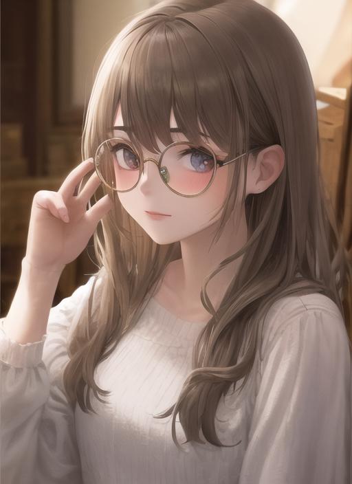 Lexica  Anime girl with brown hair and brown eyes and round glasses  cyberpunk room landscape on the background deep bokeh closeup anime  masterp